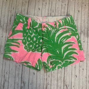 Lilly Pulitzer Womens Callahan Cotton Pineapple Flamenco Green Pink Shorts Sz 00